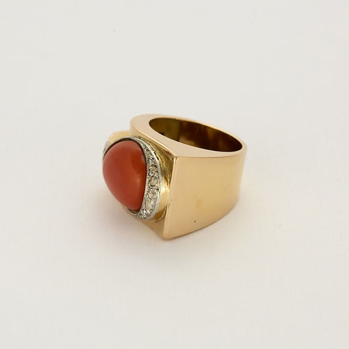 Bague 47 Bague Or jaune 18k (750 millièmes) et Platine Coral 58 Facettes FOU1198