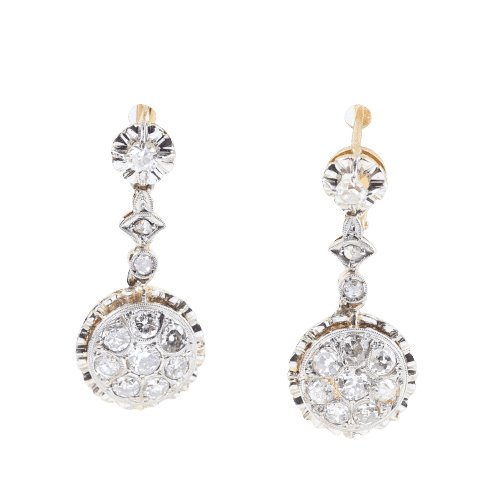 Boucles d'oreilles Boucles d'oreilles vintage en or jaune 18 carats et platine, serties de diamants naturels 58 Facettes V159/24