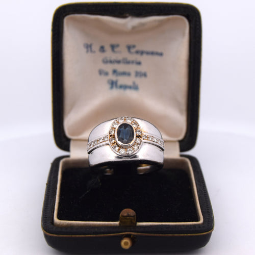 Bague 58 Bague vintage en or blanc avec saphir et diamants 58 Facettes