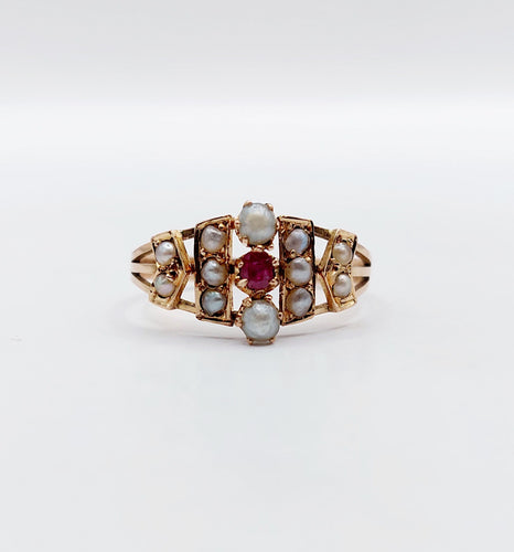 Bague 50 Bague victorienne or rose 18k rubis et perles (circa 1880) 58 Facettes A05279
