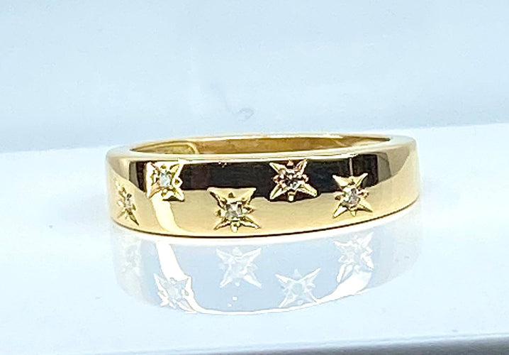 Bague 52 Bague en or jaune 18 carats sertie de 5 diamants 58 Facettes AB562