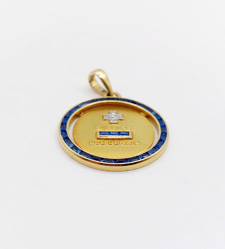 Pendentif AUGIS - Pendentif médaille d'amour 23mm or jaune, diamants et saphirs calibrés 58 Facettes A06326