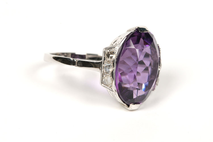 Bague 50 Bague Art Déco or blanc améthyste et diamants taille rose 58 Facettes B434