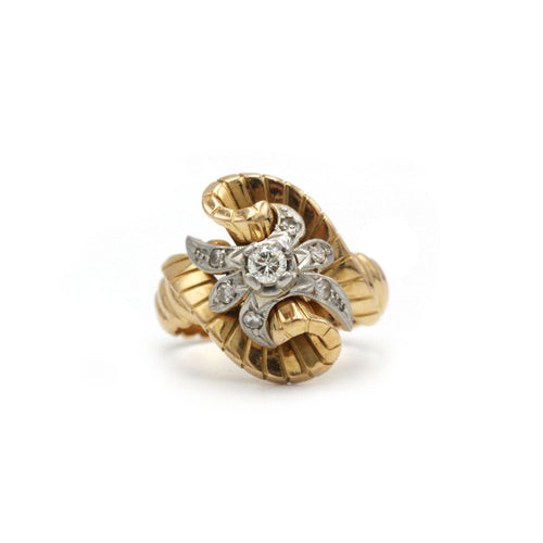 Bague 52 Bague Godronnée - Or jaune, Platine & Diamants 58 Facettes 250315R