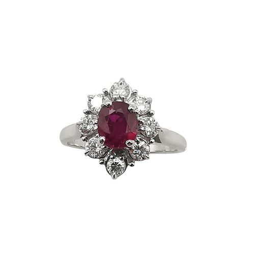 Bague 50 Bague marguerite en or blanc 18 carats, rubis et diamants 58 Facettes