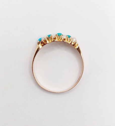Bague 56.5 Bague antique or rose 18k perles et turquoises (circa 1900) 58 Facettes A05999