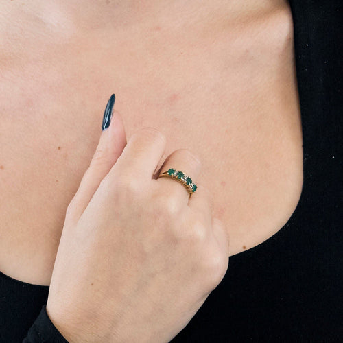 Bague 52.5 Bague or jaune rivière d'émeraudes 58 Facettes LP924