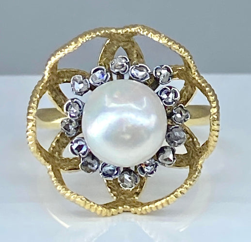 Bague 52 Bague or et argent perle fine et diamants 58 Facettes AB348