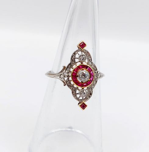 Bague 51 Bague - Bague marquise Art déco en platine et diamants, rubis synthétiques 58 Facettes A06548