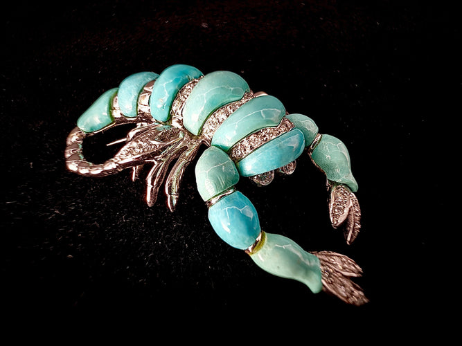 Broche Broche en forme de scorpion sertie de turquoises et brillants 58 Facettes