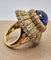 Bague Bague vintage de style trombino avec saphir cabochon et diamants en or jaune 18 carats 58 Facettes