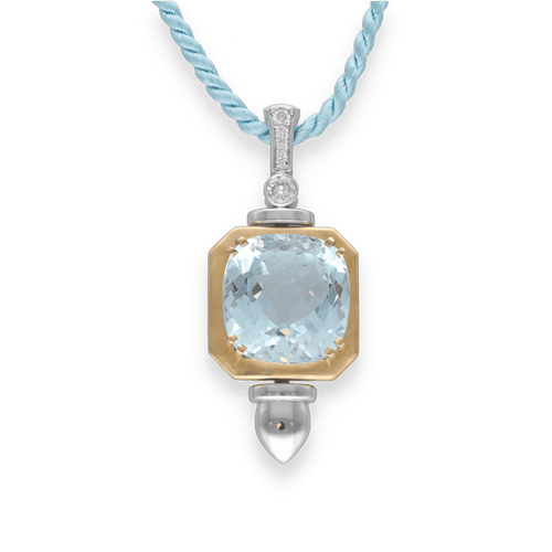 Pendentif Pendentif en or gris et jaune 18K avec aigue-marine de 20,60 ct et diamants G-VS 58 Facettes FB09473