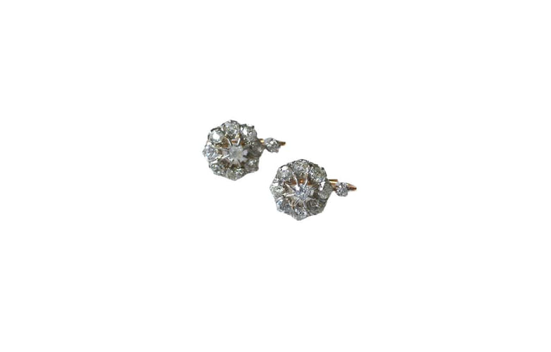 Boucles d'oreilles Boucles d'oreilles Belle Époque Marguerite or rose, diamants 58 Facettes