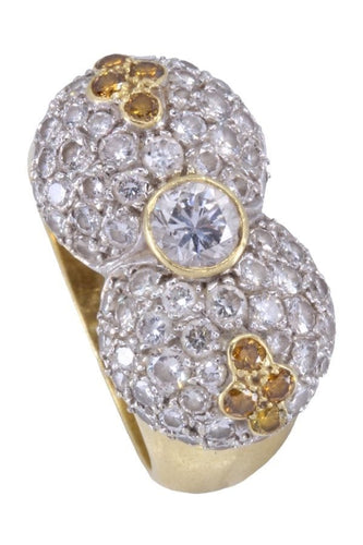 Bague 53 BAGUE BOMBÉE DIAMANTS JAUNES ET BLANCS 58 Facettes 087421