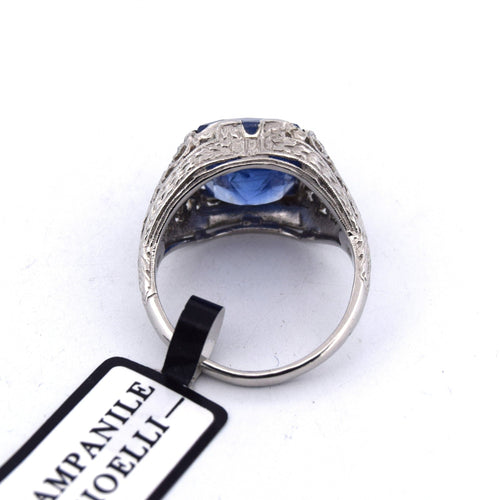 Bague 55 Bague ancienne en platine ornée de saphirs et de diamants 58 Facettes