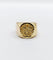 Bague 45 Chevalière antique or 18k armoiries française blason fleur, heaume et lion, sceau 58 Facettes A05250
