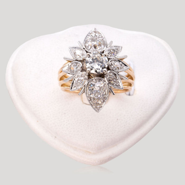 Oud geslepen diamanten marquise ring, jaren 50