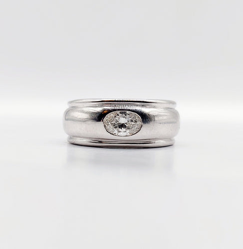 Bague 51 Boucheron - Bague Axelle bombée en or blanc 18k et diamant ovale 0,40 carat 58 Facettes A06571