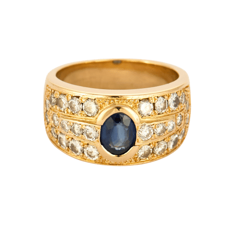 Bague 54,5 Bague en or jaune, saphir et diamants 58 Facettes ALB1953