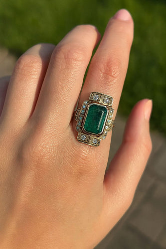 Bague 54 Bague vintage en or jaune avec émeraudes et diamants 58 Facettes 50252