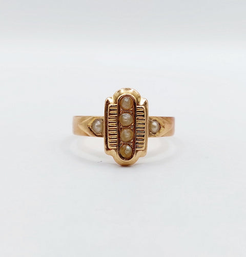 Bague 54.5 Bague marquise victorienne or rose ornée de perles dans une monture finement travaillée 58 Facettes A04592