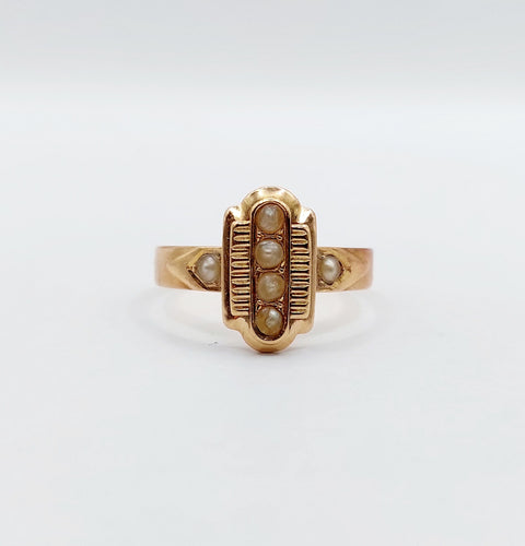 Bague 54.5 Bague marquise victorienne or rose ornée de perles dans une monture finement travaillée 58 Facettes A04592