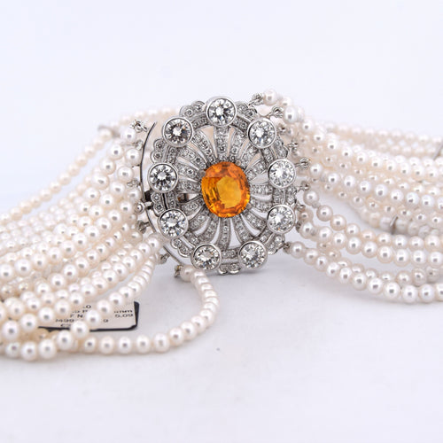 Collier Collier de perles avec médaillon en or blanc 18 carats, perles, saphir, diamants 58 Facettes CL110