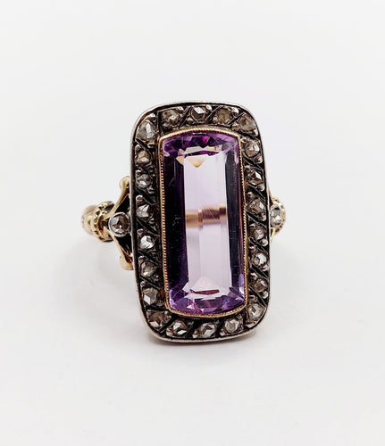 Bague 52.5 Bague marquise victorienne améthyste et diamants taille rose en or 18k et argent 58 Facettes A06427