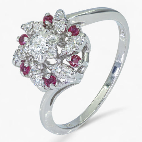 Bague Bague en or 14 carats – Diamant 0,18 ct et rubis 0,06 ct 58 Facettes AN86