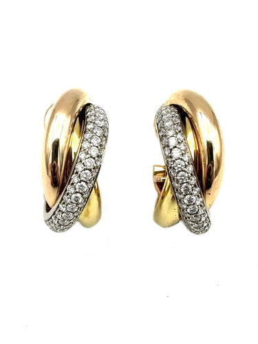 Boucles d'oreilles CARTIER. Collection "Trinity", boucles d'oreilles 3 ors 18K et diamants 58 Facettes