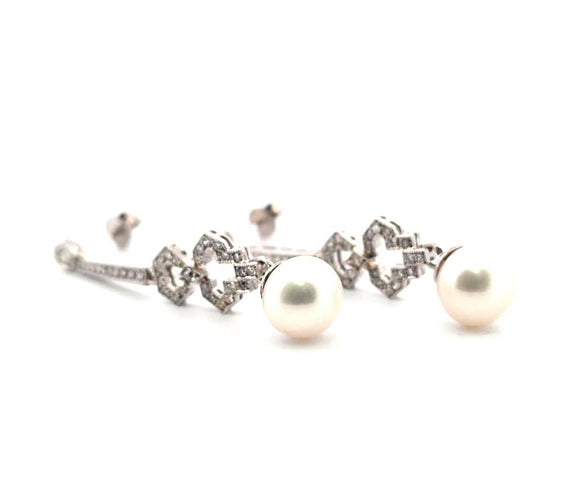 Boucles d'oreilles Boucles d'oreilles en platine avec perles et diamants 58 Facettes