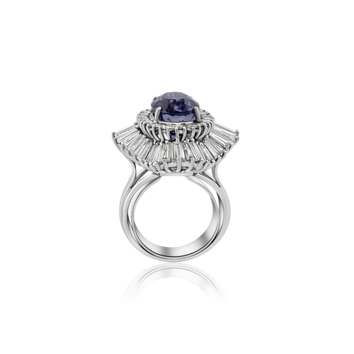 Francuski prsten od belog zlata set sa safirom iz Cejlona od 10,06 karata, neobrađen 