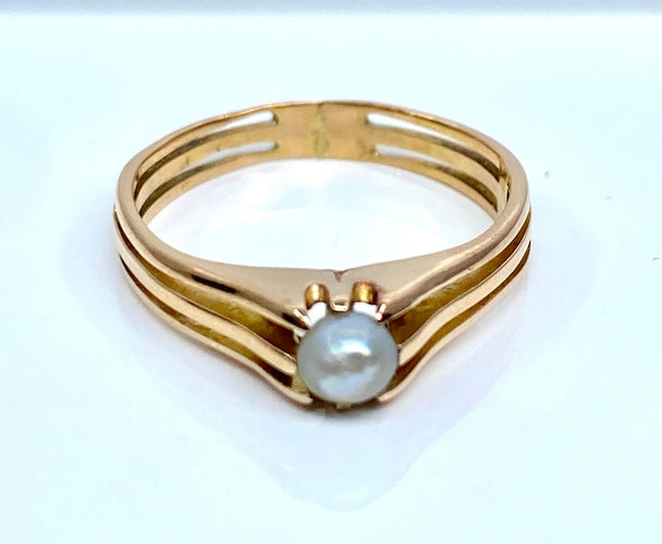 1900'ler civarı ince inci pembe altın yüzük 