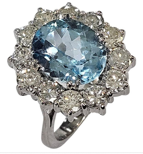 Bague 55 Bague LADY DI Cluster en or blanc, topaze bleu ciel et diamants 2,5 ct 58 Facettes Q876A