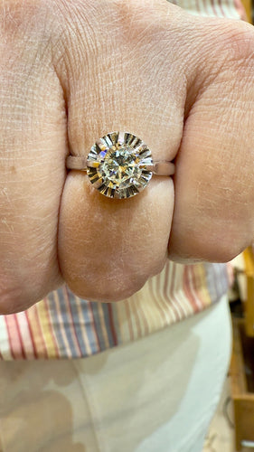 Bague 50 Solitaire ancien en platine et diamant T50 ajustable 58 Facettes