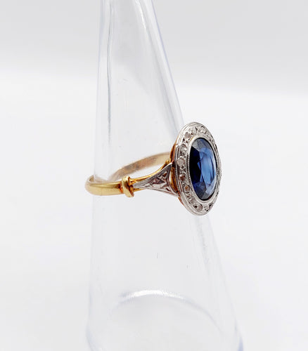 Bague 50 Bague pompadour art deco or rose 18k saphir et diamants taille rose (circa 1910) 58 Facettes A06152