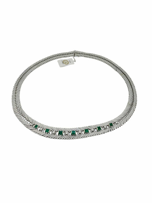 Collier Collier ras du cou en or blanc avec diamants et émeraudes 58 Facettes