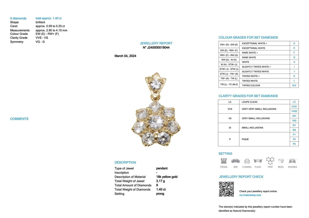 Pendentif Pendentif marguerite en or jaune avec diamants, certifié HRD 58 Facettes