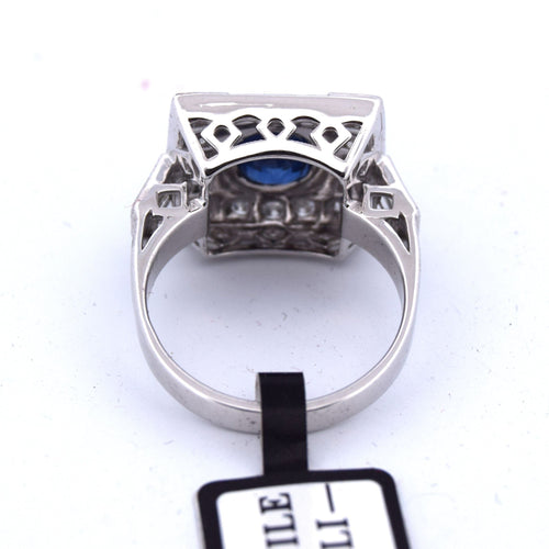 Bague 54 BAGUE DÉCO' - OR BLANC 18 KT - SAPHIR et DIAMANTS 58 Facettes