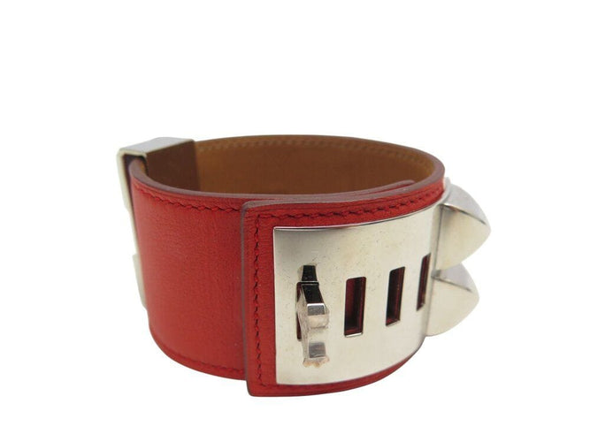 Collier bracelet HERMES collier de chien medor cdc 16cm cuir swift rouge palladie 58 Facettes 268025