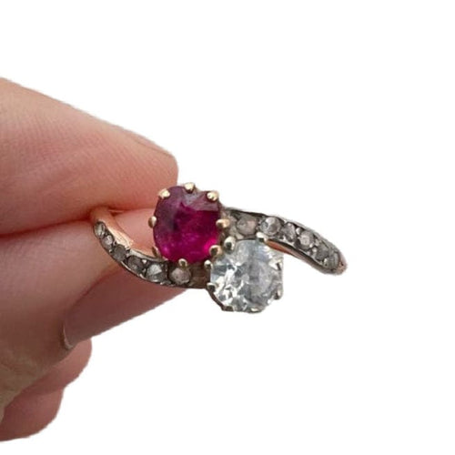 Bague 52 Bague "Toi et Moi" rubis et diamants en or jaune 58 Facettes BJ-002