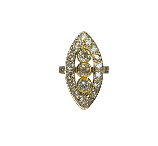 Yellow gold marquise ring with diamonds