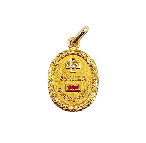 Augis-Anhänger - Liebesmedaillen-Anhänger mit Lorbeerkranzkrone aus 18k Gold, Diamant, Rubin 58 Facettes A06613