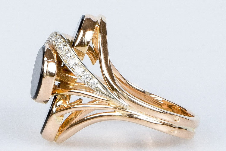 Bague 60 Bague en or rose 18 carats orné de 4 onyx et 13 diamants taille rond 58 Facettes BGDNB203