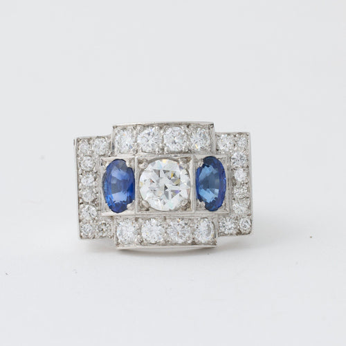 Bague 53 Bague Tank Art Déco Platine Saphirs Diamants 58 Facettes