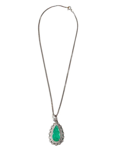 Collier Chaîne Or Gris et Pendentif émeraude de Colombie 11,18 Carats 58 Facettes