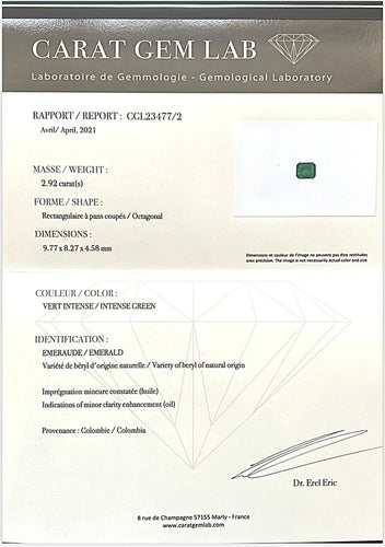 Gemstone Émeraude de Colombie certifiée de 2,92 carats 58 Facettes