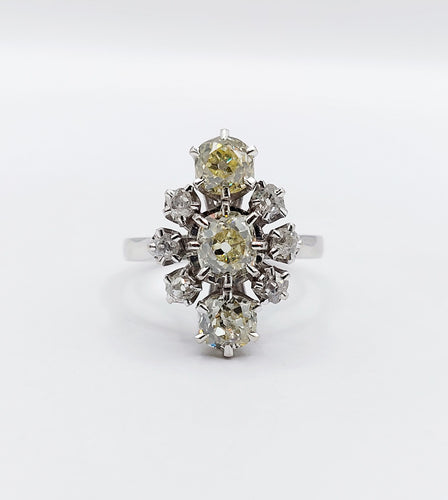 Bague 51 Bague marquise art déco or blanc, diamant jaune et diamant blanc 58 Facettes A05663