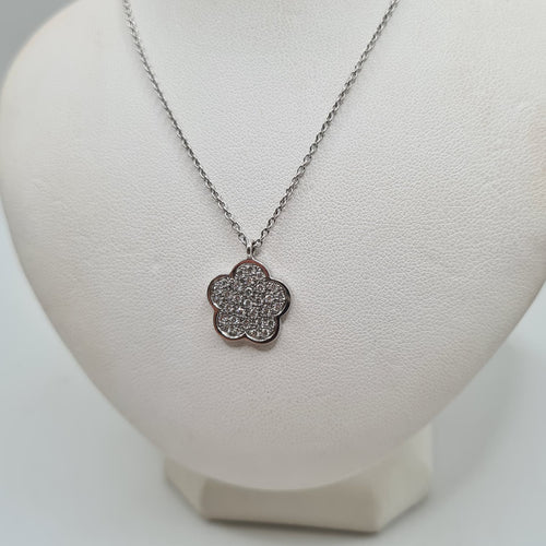 Collier Collier fleur or blanc 18 carats serti de diamants naturels 58 Facettes