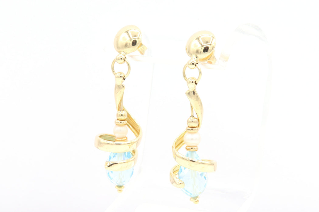 Boucles d'oreilles Boucles d'oreilles contemporaines en or jaune serties de topazes et de perles 58 Facettes 21523